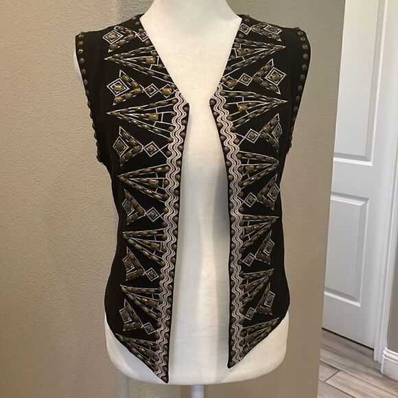 Pure Sugar Nordstrom Vintage Embroidered and Beaded Cropped Open Vest Size Small - Picture 1 of 5